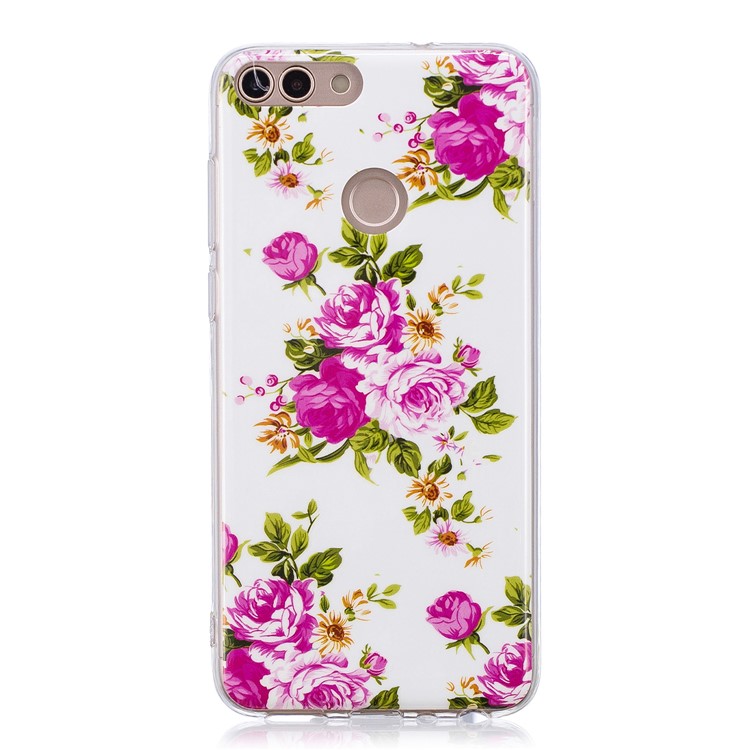 Luminous IMD Pattern Printing TPU Cell Phone Case for Huawei P Smart/Enjoy 7S - Flowers-1