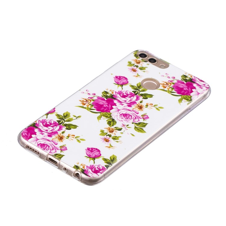 Luminous IMD Pattern Printing TPU Cell Phone Case for Huawei P Smart/Enjoy 7S - Flowers-2