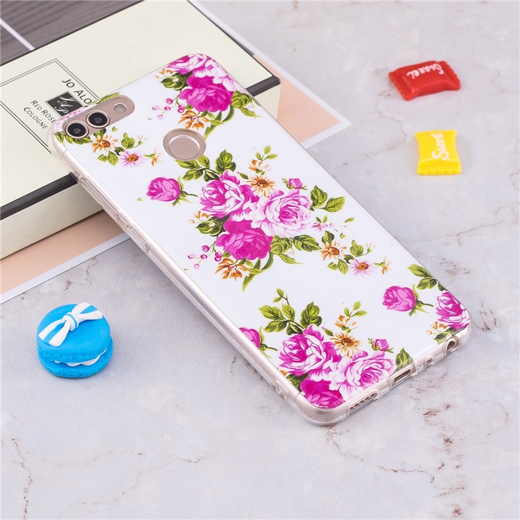 Luminous IMD Pattern Printing TPU Cell Phone Case for Huawei P Smart/Enjoy 7S - Flowers-4
