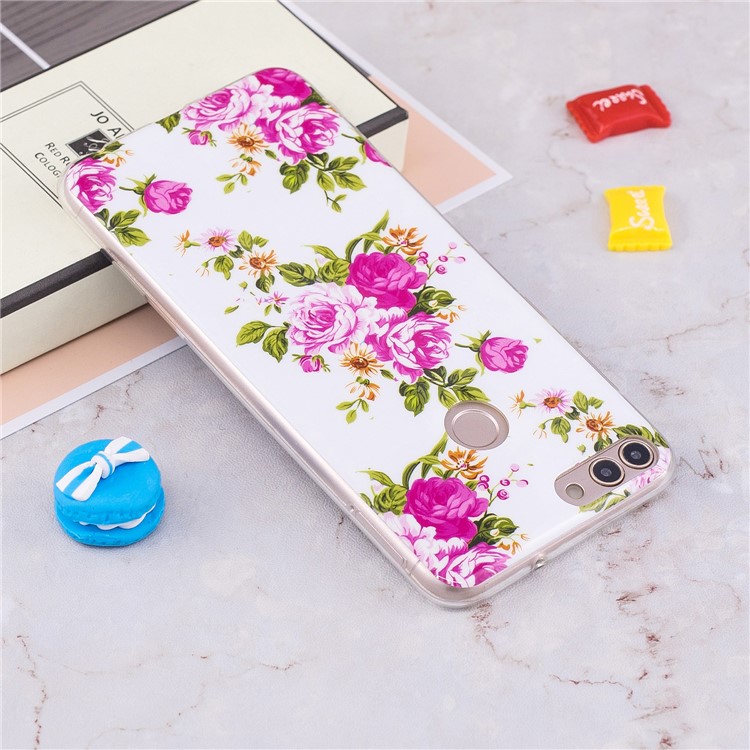 Luminous IMD Pattern Printing TPU Cell Phone Case for Huawei P Smart/Enjoy 7S - Flowers-5