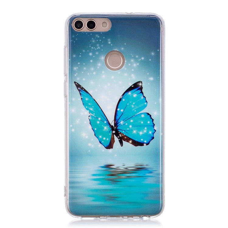 Luminous IMD Pattern Printing TPU Mobile Phone Shell for Huawei P Smart/Enjoy 7S - Butterfly on Lake-1