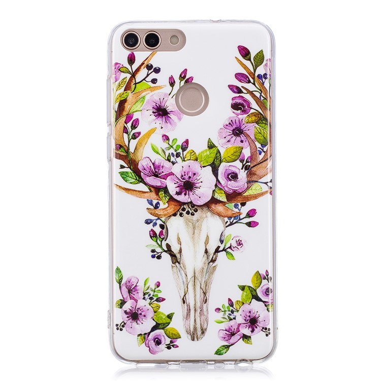Luminous IMD Pattern Printing TPU Cell Phone Shell for Huawei P Smart/Enjoy 7S - Flowered Elk-1