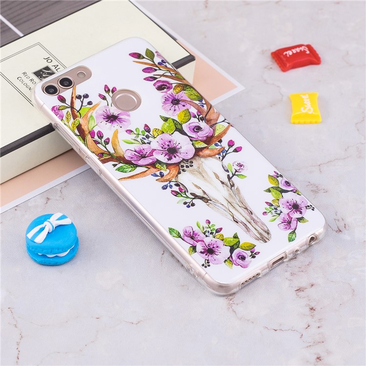Luminous IMD Pattern Printing TPU Cell Phone Shell for Huawei P Smart/Enjoy 7S - Flowered Elk-4