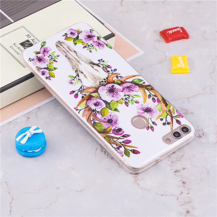 Luminous IMD Pattern Printing TPU Cell Phone Shell for Huawei P Smart/Enjoy 7S - Flowered Elk-5