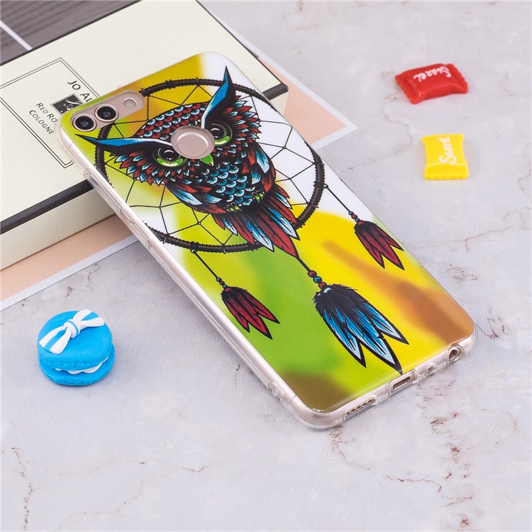Luminous IMD Pattern Printing TPU Protective Case for Huawei P Smart/Enjoy 7S - Owl on Dream Catcher-4