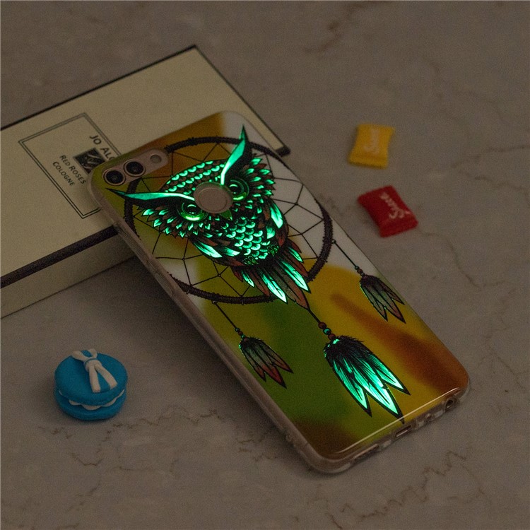 Luminous IMD Pattern Printing TPU Protective Case for Huawei P Smart/Enjoy 7S - Owl on Dream Catcher-6