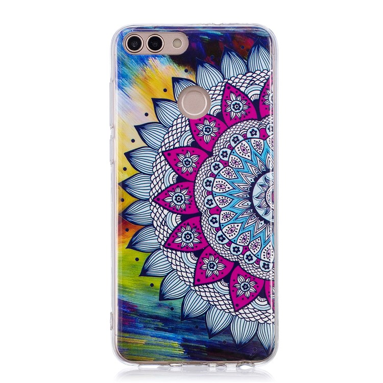 Luminous IMD Pattern Printing TPU Protective Casing for Huawei P Smart/Enjoy 7S - Half Flower-1
