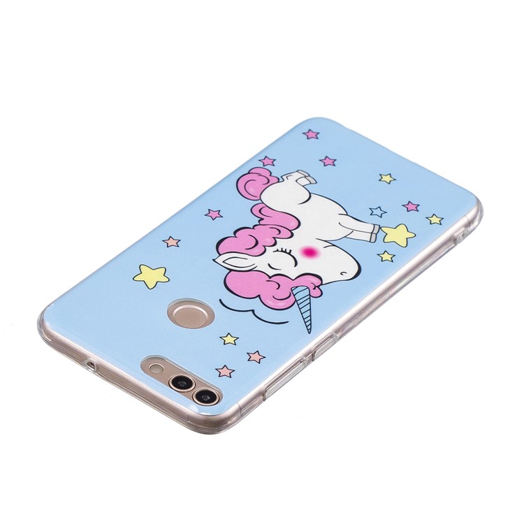 Patrón Luminoso IMD Impresión De La Caja Del Teléfono TPU Suave Para Huawei P Inteligente / Disfrutar 7S - Tímido Unicornio-3