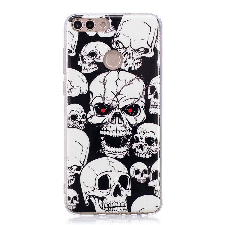 Luminous IMD Pattern Printing Slim TPU Phone Case for Huawei P Smart/Enjoy 7S - Skulls-1