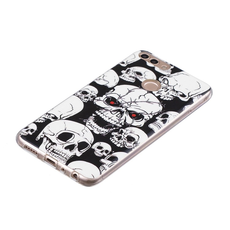 Luminous IMD Pattern Printing Slim TPU Phone Case for Huawei P Smart/Enjoy 7S - Skulls-2