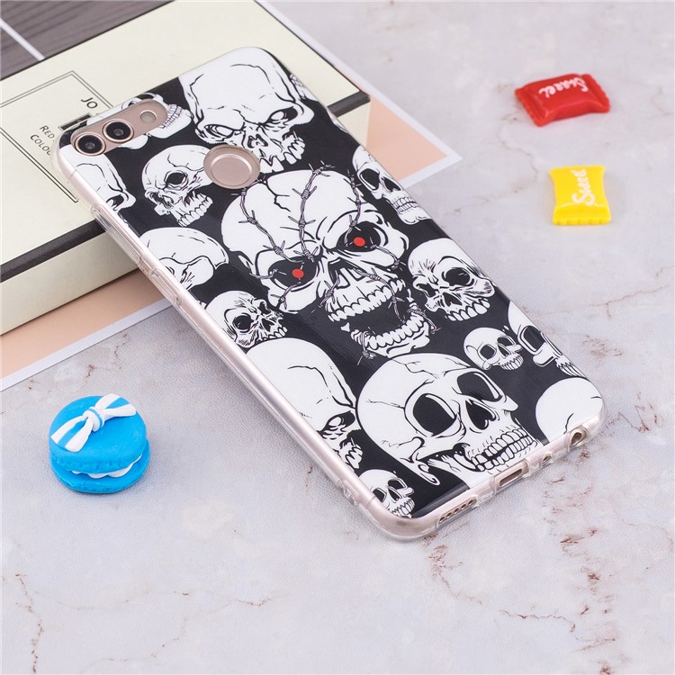 Luminous IMD Pattern Printing Slim TPU Phone Case for Huawei P Smart/Enjoy 7S - Skulls-4