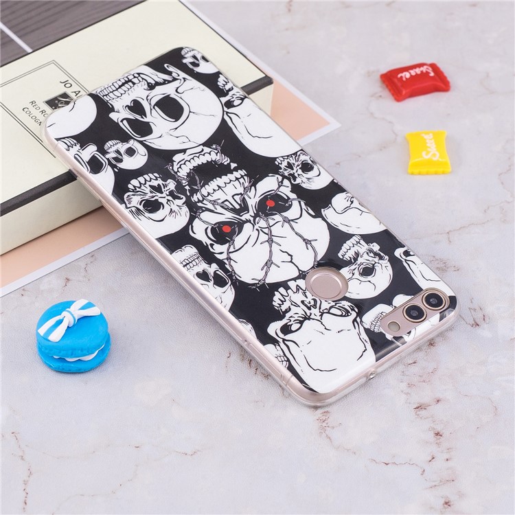 Luminous IMD Pattern Printing Slim TPU Phone Case for Huawei P Smart/Enjoy 7S - Skulls-5