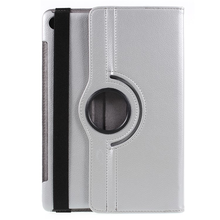 Litchi Skin Leather Shell Case with Rotating Stand for Huawei MediaPad M5 10 / M5 10 (Pro) - Silver-1