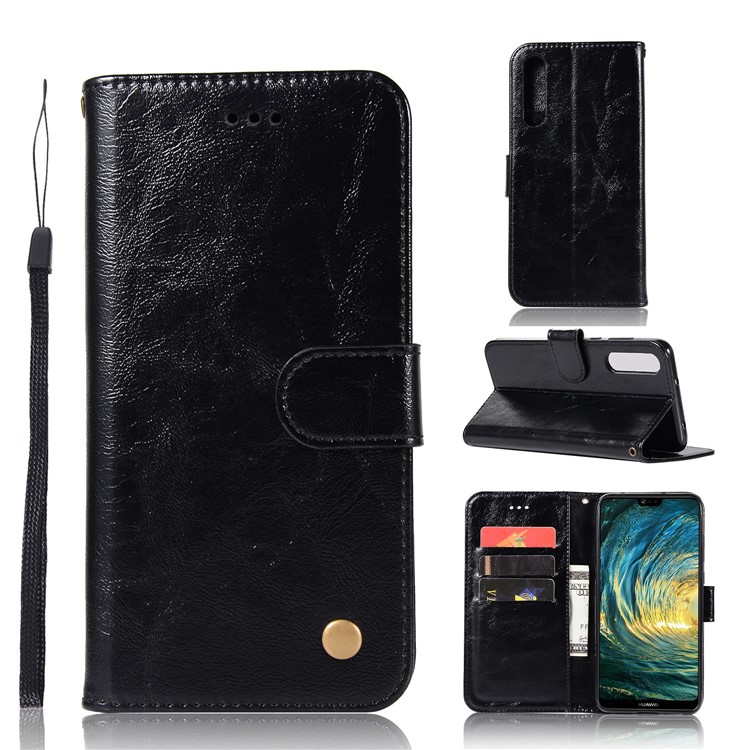 Premium Vintage PU Leather Wallet Stand Phone Case for Huawei P20 Pro - Black-1
