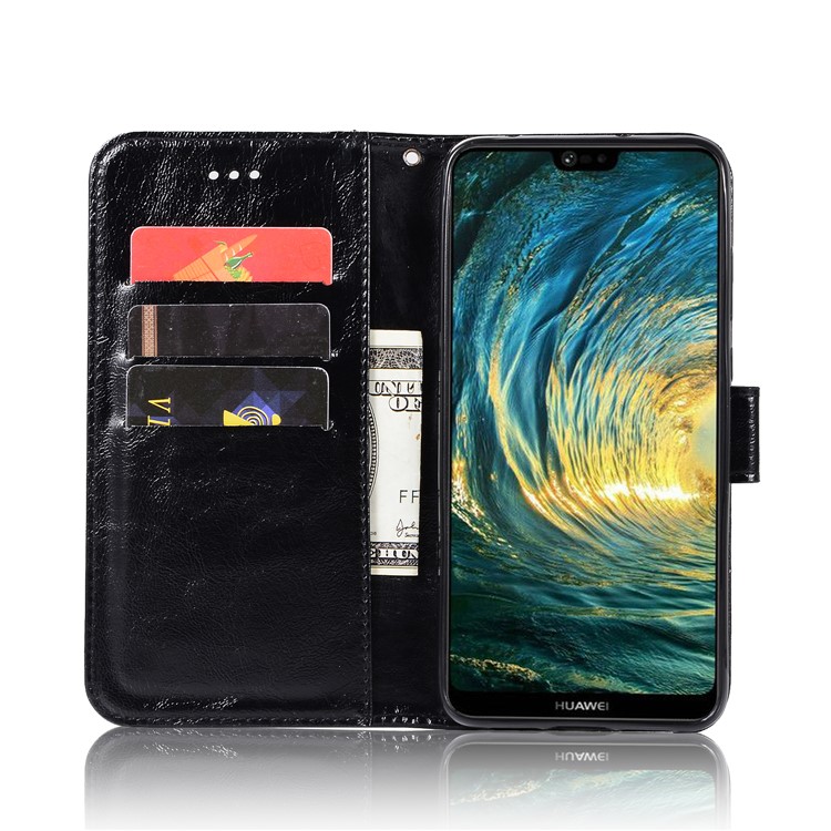 Premium Vintage PU Leather Wallet Stand Phone Case for Huawei P20 Pro - Black-4