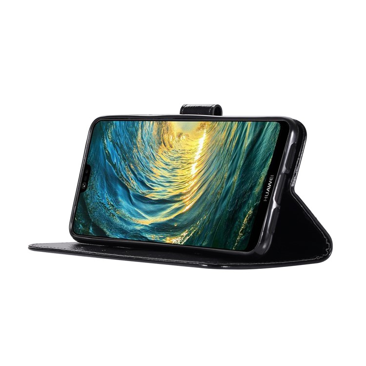 Premium Vintage PU Leather Wallet Stand Phone Case for Huawei P20 Pro - Black-5