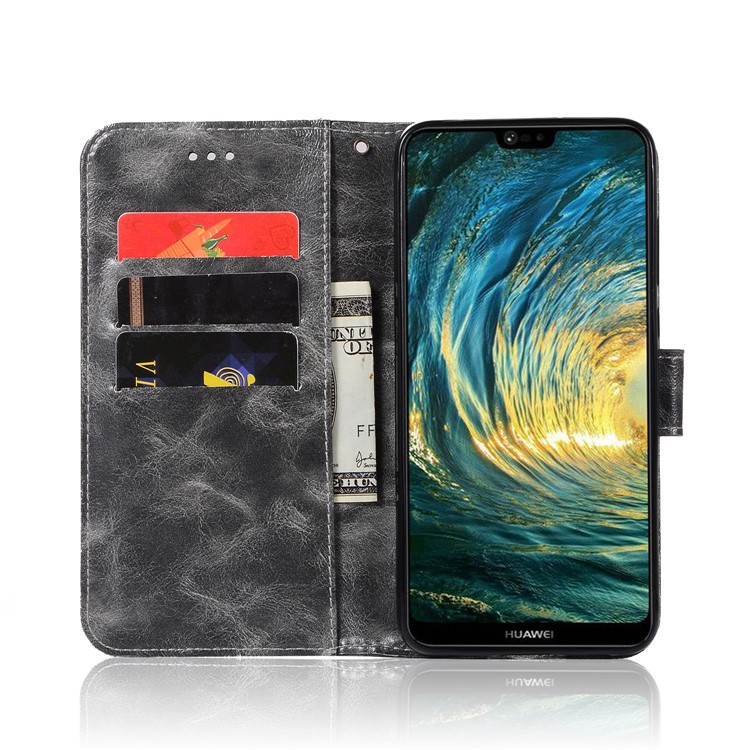 Premium Vintage PU Leather Wallet Stand Folio Accessory Case for Huawei P20 Pro - Grey-4