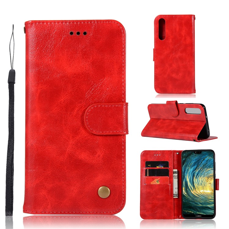 Premium Vintage PU Leather Wallet Stand Casing for Huawei P20 Pro - Red-1