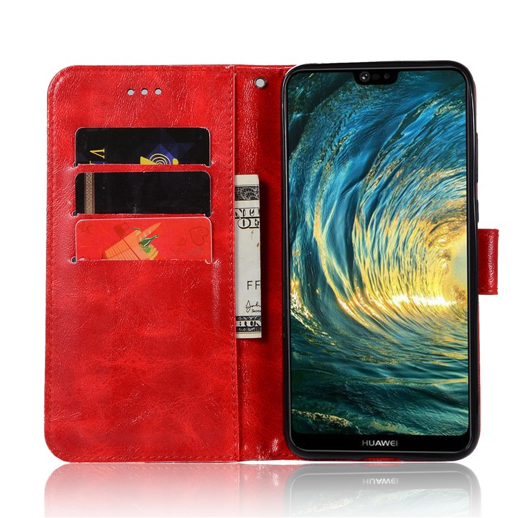 Premium Vintage PU Leather Wallet Stand Casing for Huawei P20 Pro - Red-4