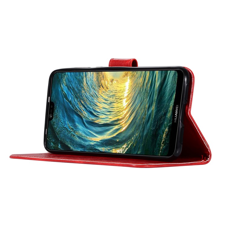 Premium Vintage PU Leather Wallet Stand Casing for Huawei P20 Pro - Red-5