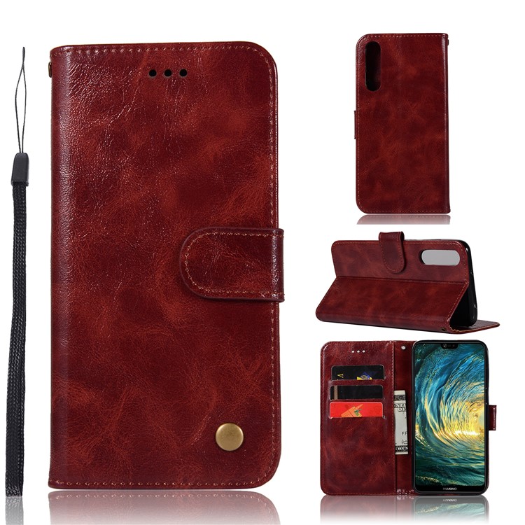 For Huawei P20 Pro Premium Vintage Leather Stand Wallet Magnetic Case - Wine Red-1