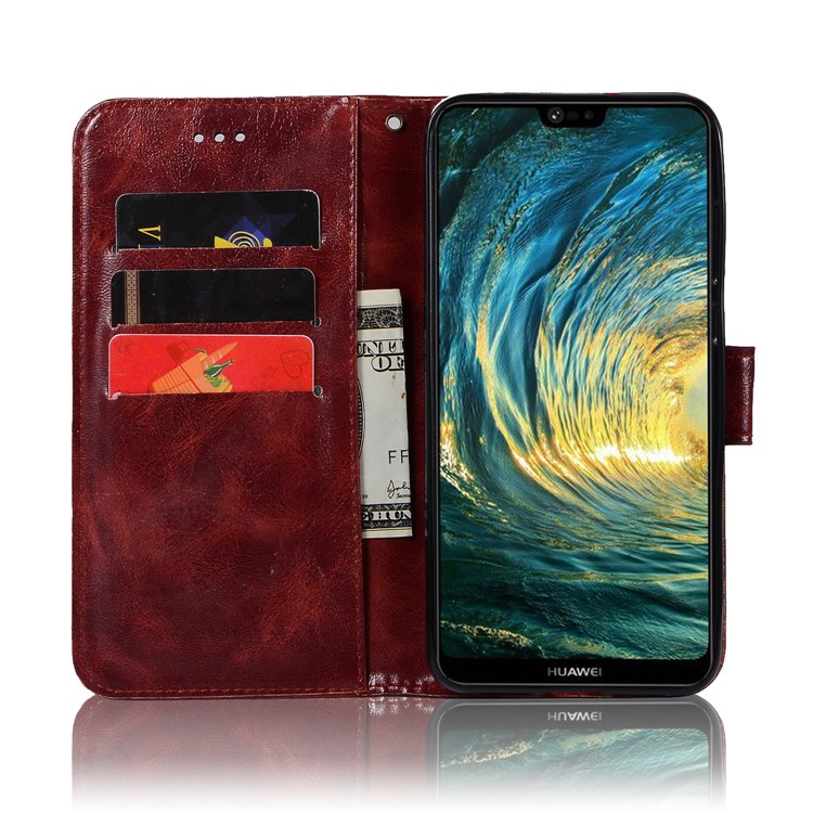 For Huawei P20 Pro Premium Vintage Leather Stand Wallet Magnetic Case - Wine Red-4