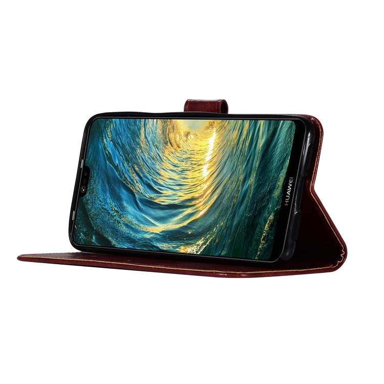 For Huawei P20 Pro Premium Vintage Leather Stand Wallet Magnetic Case - Wine Red-5