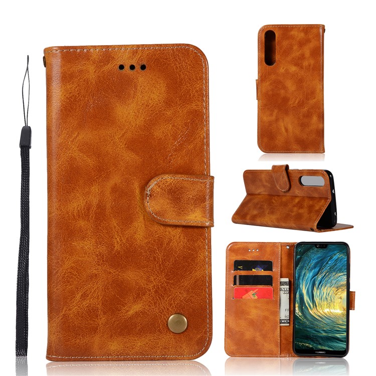 For Huawei P20 Pro Premium Vintage PU Leather Wallet Case with Stand - Brown-1