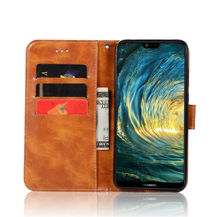 For Huawei P20 Pro Premium Vintage PU Leather Wallet Case with Stand - Brown-4