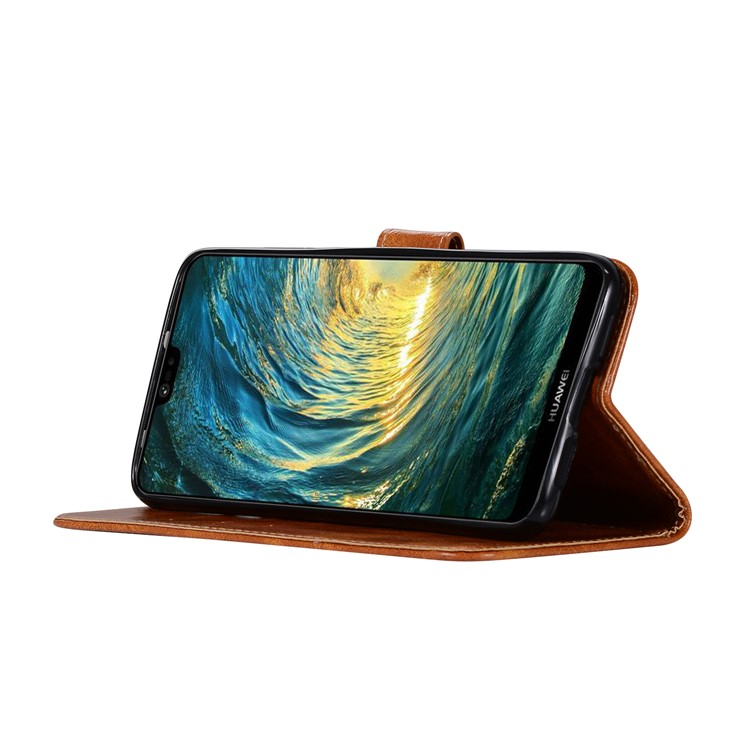 For Huawei P20 Pro Premium Vintage PU Leather Wallet Case with Stand - Brown-5