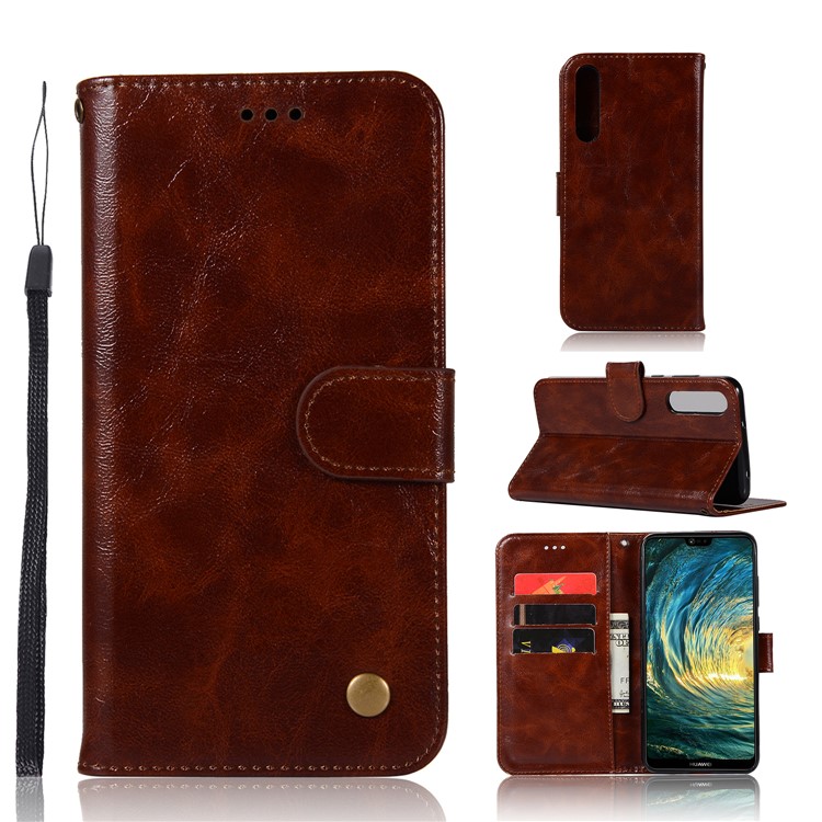 Premium Vintage PU Leather Wallet Stand Cellphone Folio Cover for Huawei P20 Pro - Coffee-1
