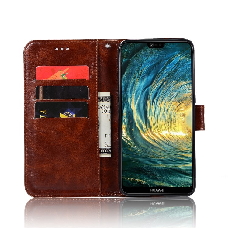 Premium Vintage PU Leather Wallet Stand Cellphone Folio Cover for Huawei P20 Pro - Coffee-4