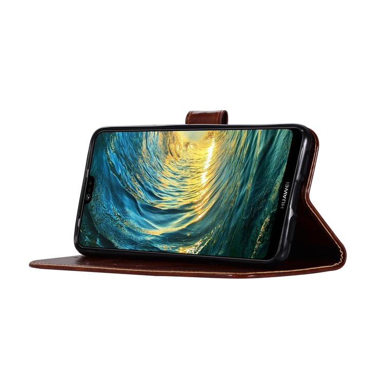 Premium Vintage PU Leather Wallet Stand Cellphone Folio Cover for Huawei P20 Pro - Coffee-5