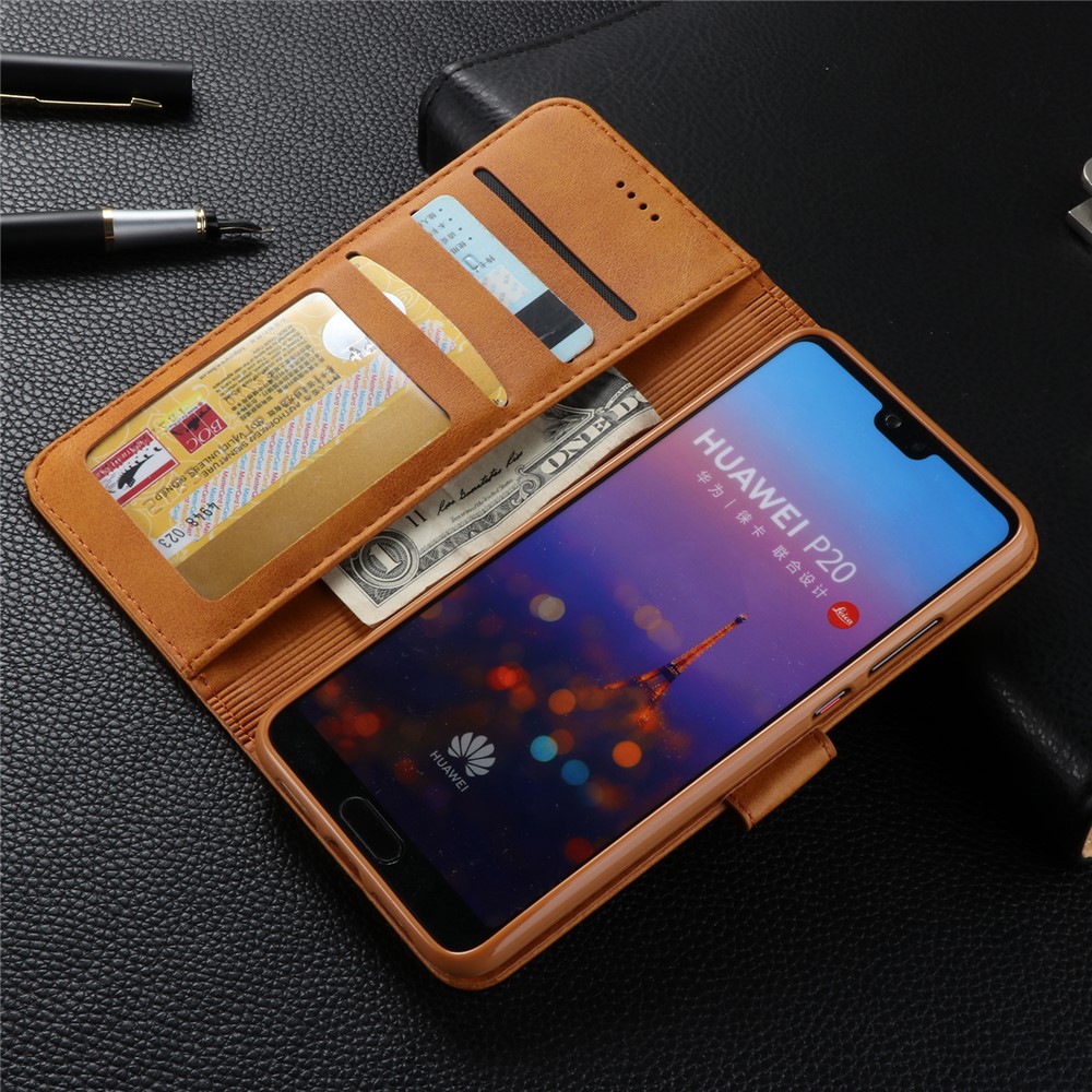 Lc. Imeeke Wallet Stand Leather Flip Case с Карточными Слотами Для Huawei P20 - Коричневый-9