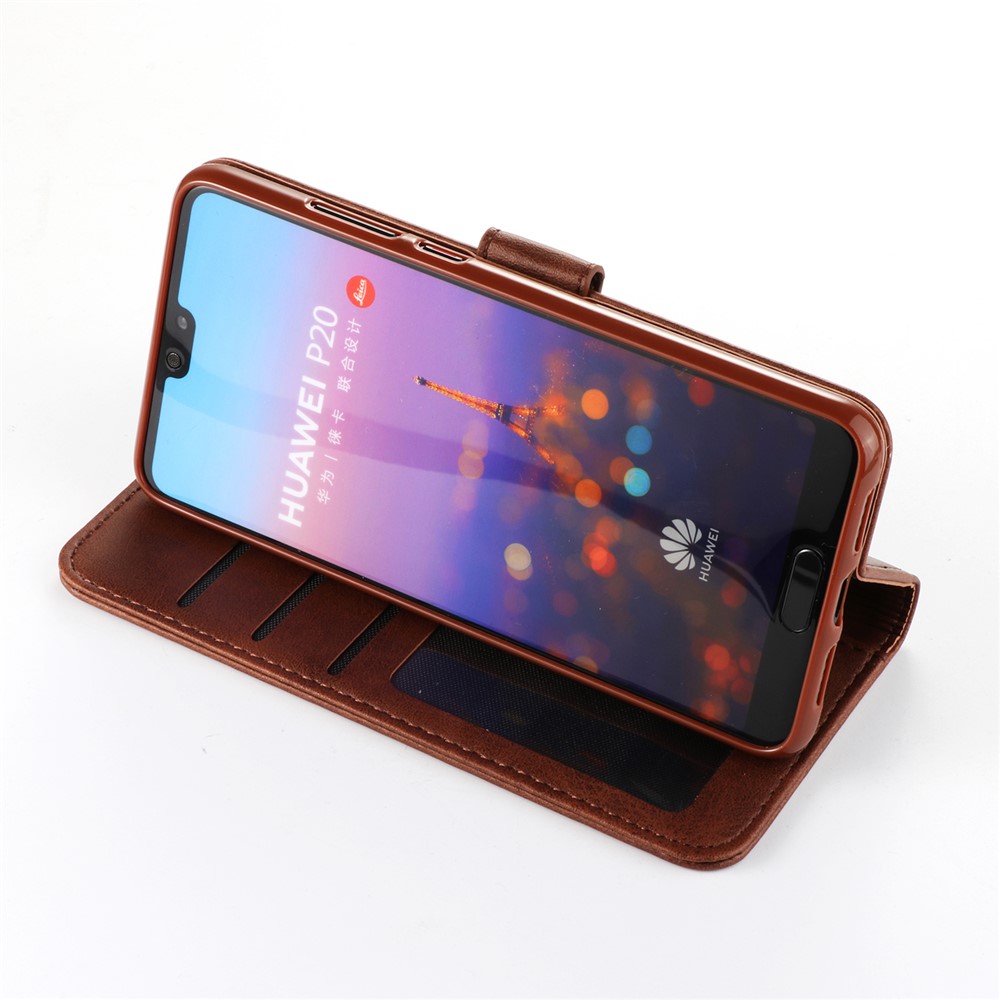 LC.IMEEKE Leather Wallet Protective Cover with Stand for Huawei P20 - Coffee-3