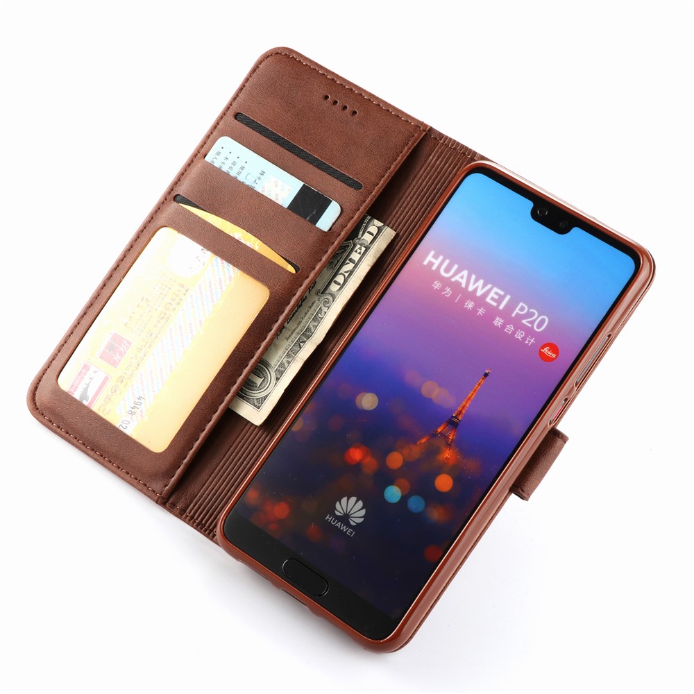 LC.IMEEKE Leather Wallet Protective Cover with Stand for Huawei P20 - Coffee-4
