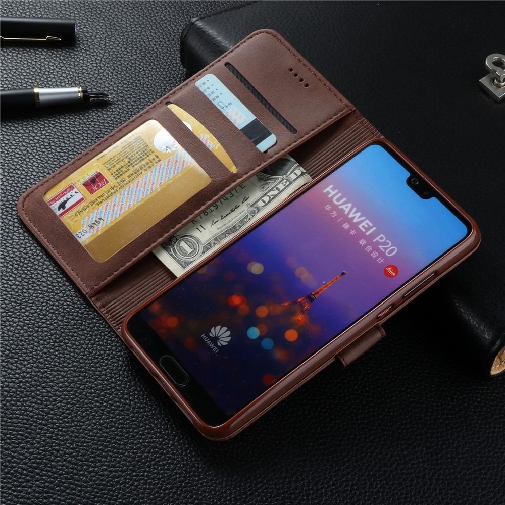 LC.IMEEKE Leather Wallet Protective Cover with Stand for Huawei P20 - Coffee-9