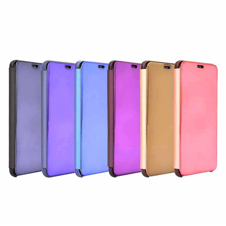 Electroplating Mirror Surface View Window Leather Stand Case for Huawei P20 - Black-3