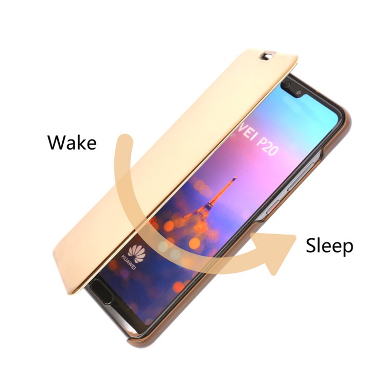 Electroplating Mirror Surface View Window Leather Shell Case for Huawei P20 - Gold-2