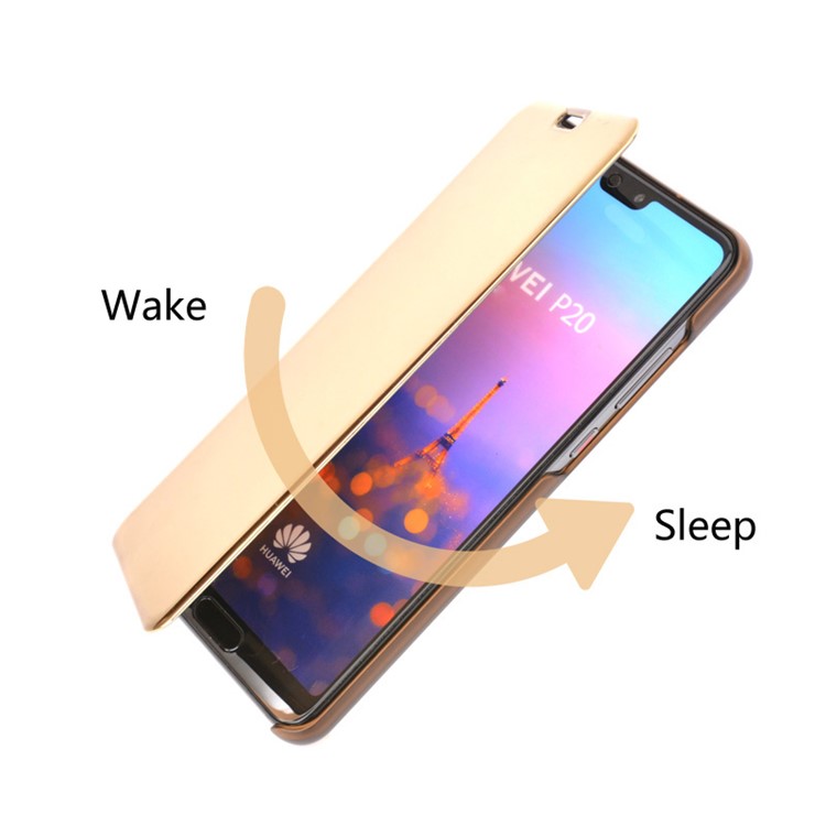 Vue De La Surface De La Surface Du Miroir De Galvanoplastie Coque En Cuir Pour Huawei P20 - Or