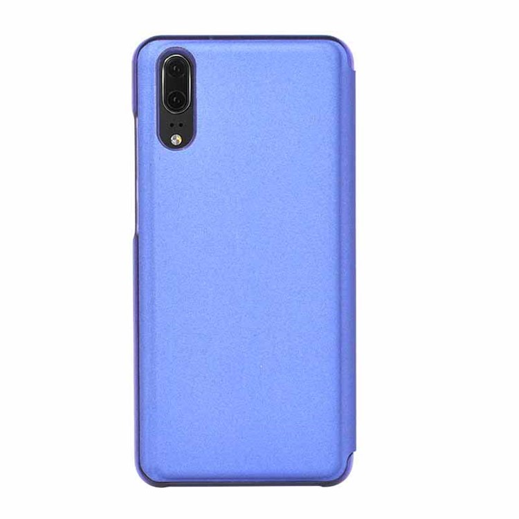 Electroplating Mirror Surface View Window Leather Phone Case for Huawei P20 - Blue-2