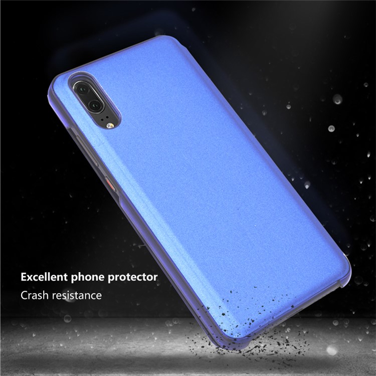 Electroplating Mirror Surface View Window Leather Phone Case for Huawei P20 - Blue-4