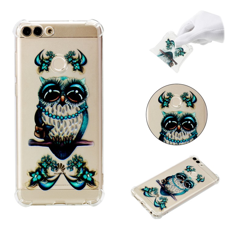 For Huawei P Smart / Huawei Enjoy 7S Patterned TPU Cellphone Casing - Blue Owl-1