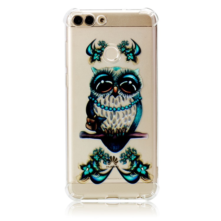For Huawei P Smart / Huawei Enjoy 7S Patterned TPU Cellphone Casing - Blue Owl-2