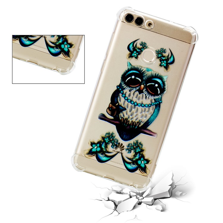 For Huawei P Smart / Huawei Enjoy 7S Patterned TPU Cellphone Casing - Blue Owl-3