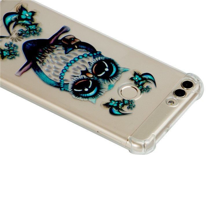 For Huawei P Smart / Huawei Enjoy 7S Patterned TPU Cellphone Casing - Blue Owl-4