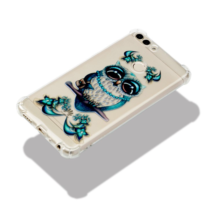 For Huawei P Smart / Huawei Enjoy 7S Patterned TPU Cellphone Casing - Blue Owl-5