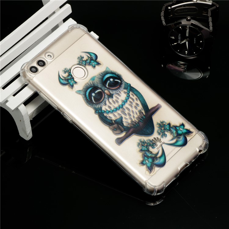 For Huawei P Smart / Huawei Enjoy 7S Patterned TPU Cellphone Casing - Blue Owl-6