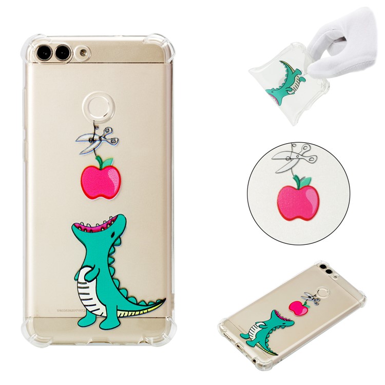 Patterned TPU Mobile Phone Thin Cover for Huawei P Smart / Huawei Enjoy 7S - Dinosaur Eating Apple-1