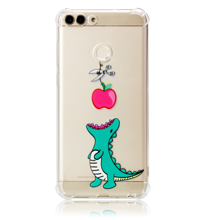 Patterned TPU Mobile Phone Thin Cover for Huawei P Smart / Huawei Enjoy 7S - Dinosaur Eating Apple-2